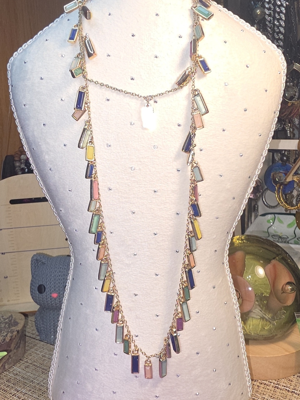 kate spade Gold-Tone Long Necklace with Multicolor Pastel Rectangles
